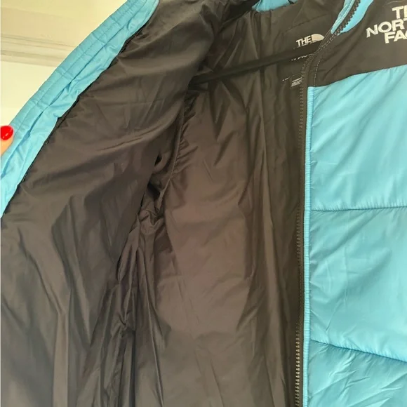 The North Face Light Blue and Black Puffer Jacket